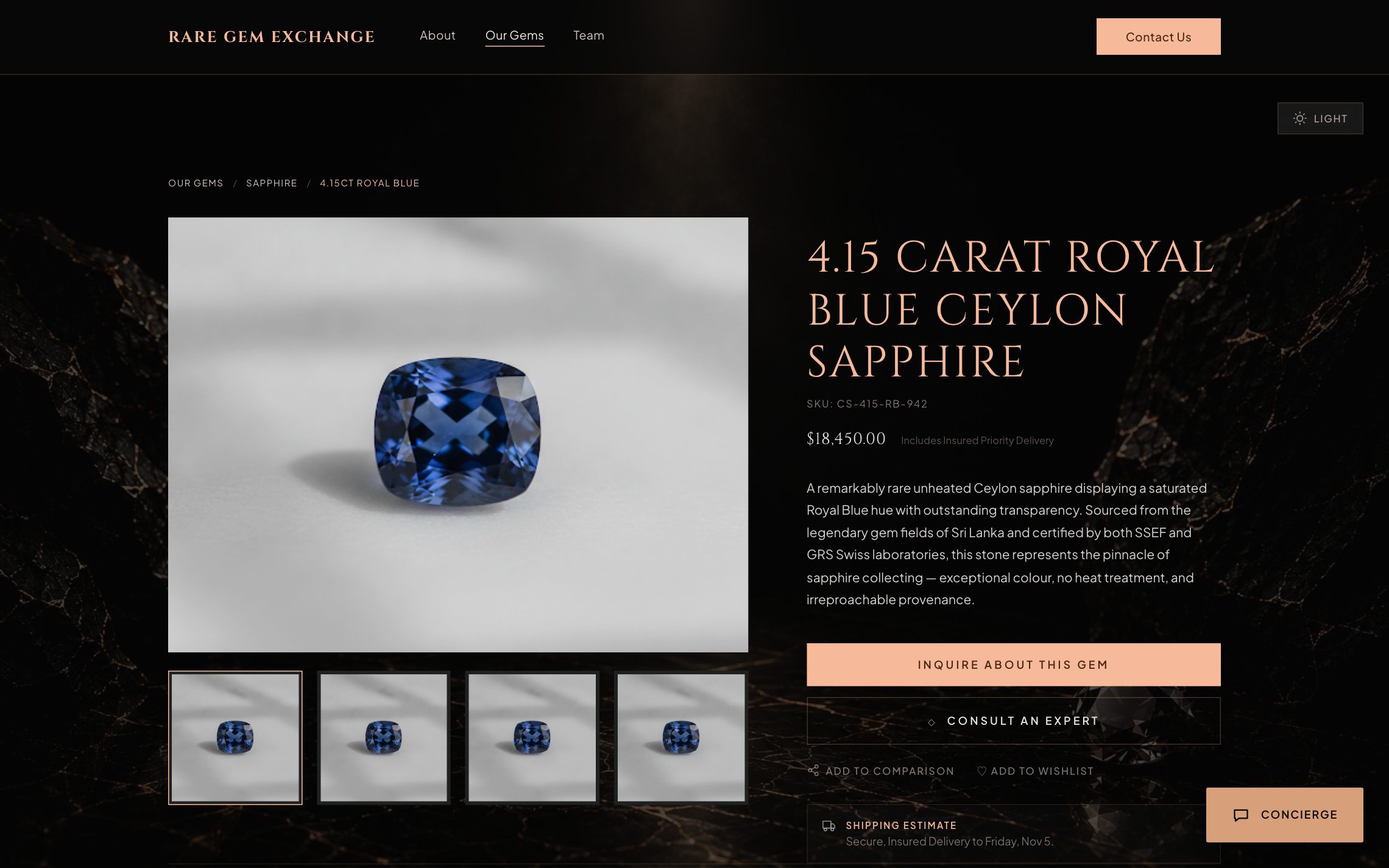 Gem detail — dark mode